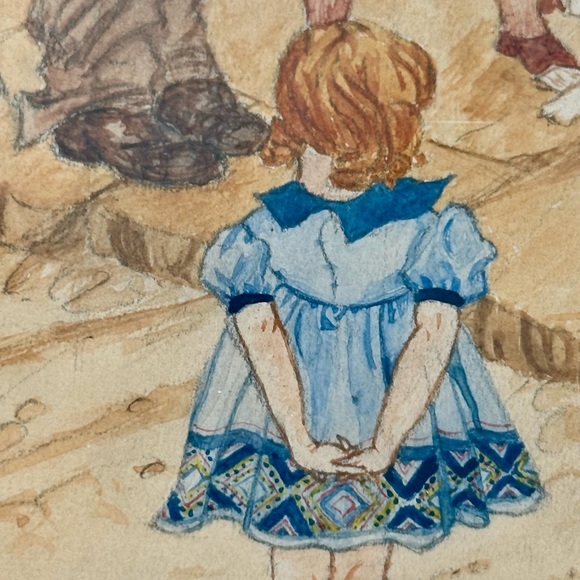 Antique Pencil Drawing w Water Colour - Picture 5 of 13